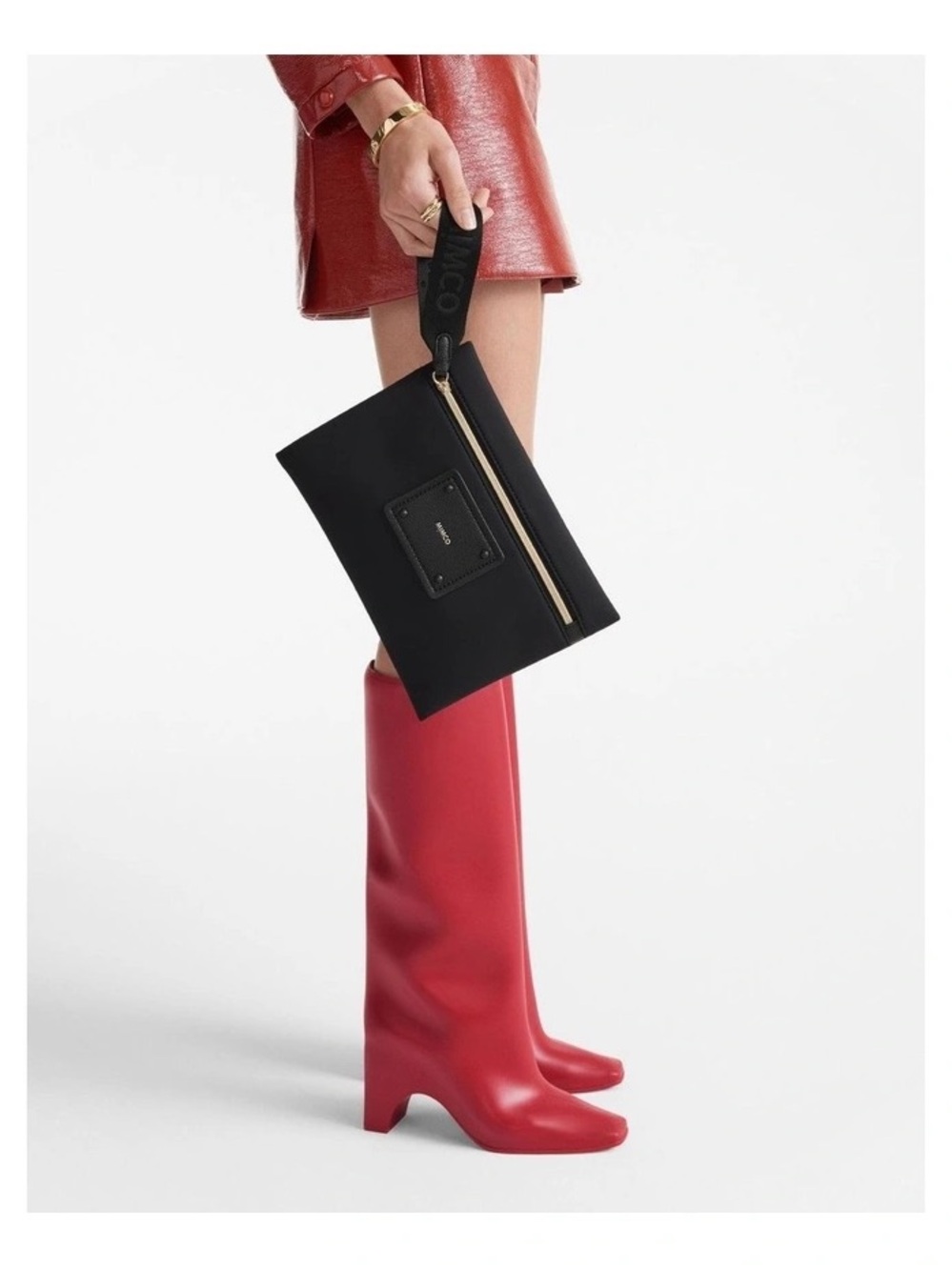 Mimco Black Leather Wristlet Clutch with Gold Zip